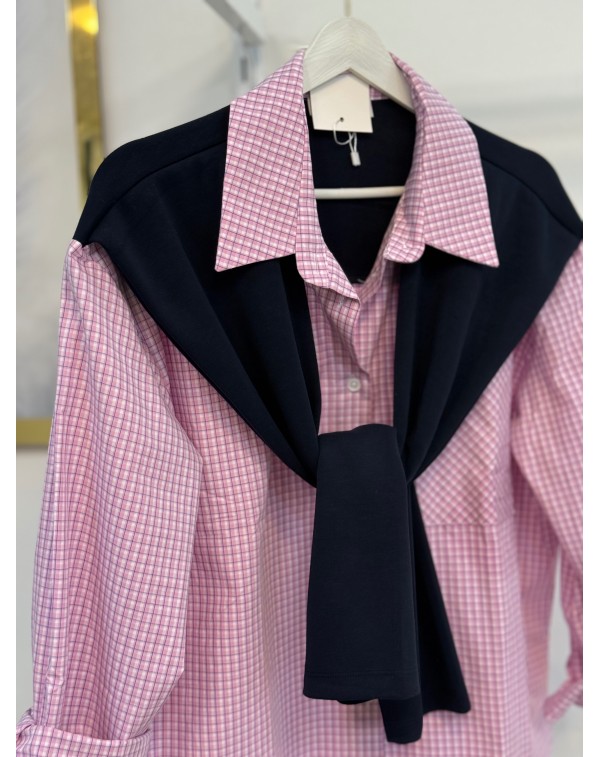 Bağlama Detaylı Kareli Gömlek Pembe