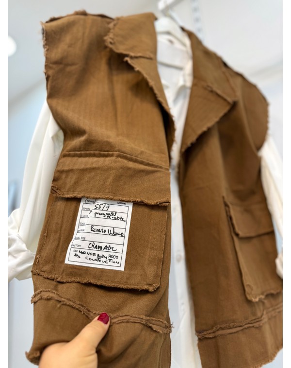 Büyük Yelekli Gömlek Yaka Yelek Kahverengi