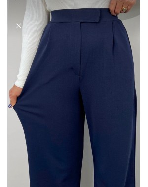 Cırtlı Likralı Krep Kumaş Palazzo Pantolon Lacivert 
