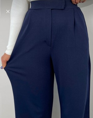 Cırtlı Likralı Krep Kumaş Palazzo Pantolon Lacivert 