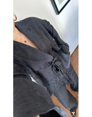 Jakarlı Özel Kumaş Kimono Pantolon Takım Siyah