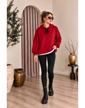 Lüx Kalite İki İplik Basic Kırmızı Sweatshirt 