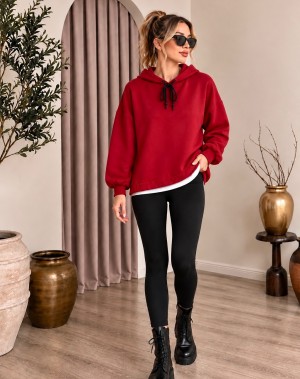 Lüx Kalite İki İplik Basic Kırmızı Sweatshirt 