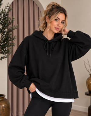 Lüx Kalite İki İplik Basic Siyah Sweatshirt 