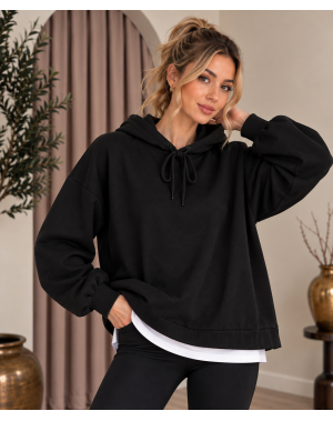 Lüx Kalite İki İplik Basic Siyah Sweatshirt 