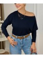 Lüx Kalite Modal Kumaş Kayık Yaka Bluz Lacivert