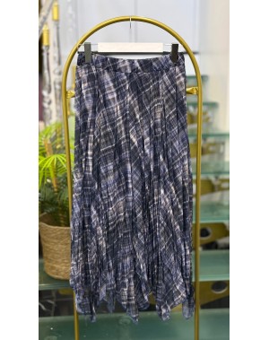 Mavi Ekoseli Şifon Etek 