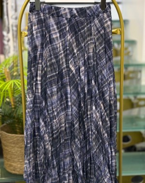 Mavi Ekoseli Şifon Etek 