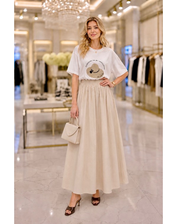 Maxi Boy Cepli Poplin Krem Etek