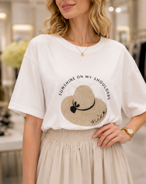 Premium Kalite Şapka Desenli Poplin Tshirt 