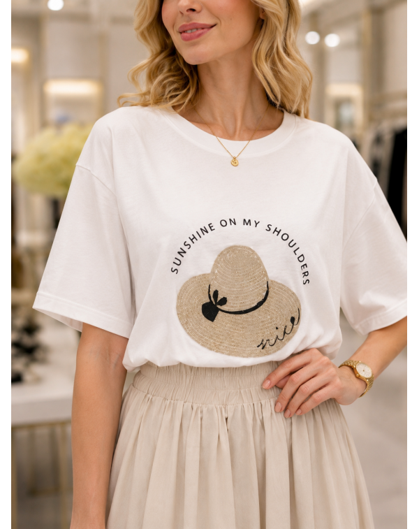 Premium Kalite Şapka Desenli Poplin Tshirt