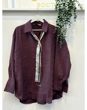 Özel Bambu Kumaş Fularlı Gömlek Mürdüm